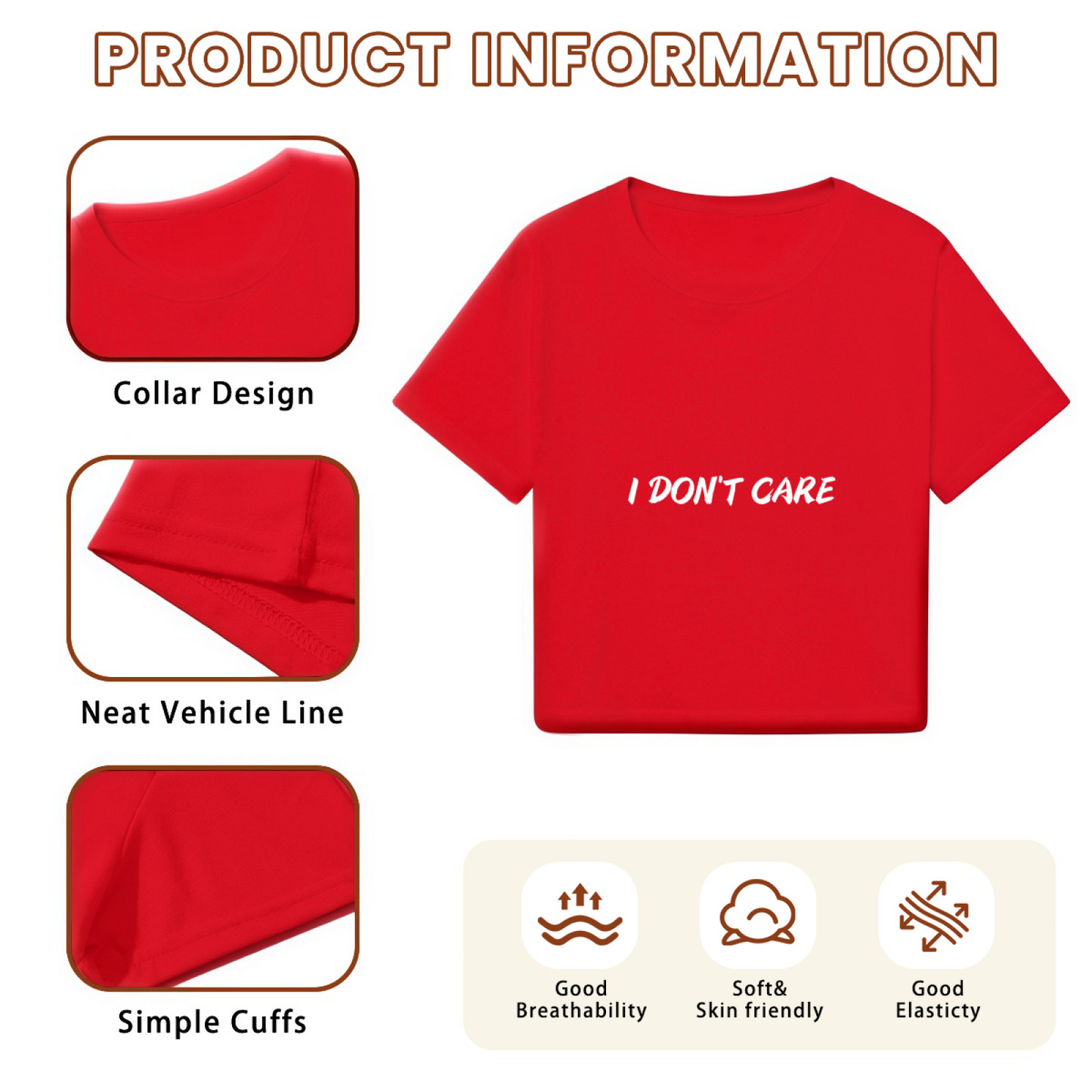Bold Red Cropped Top With Eye-Catching I DON¡¯T CARE Slogan