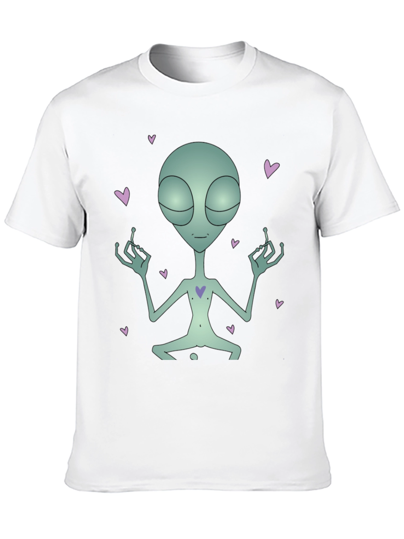 Meditating Alien Heart Black T-Shirt