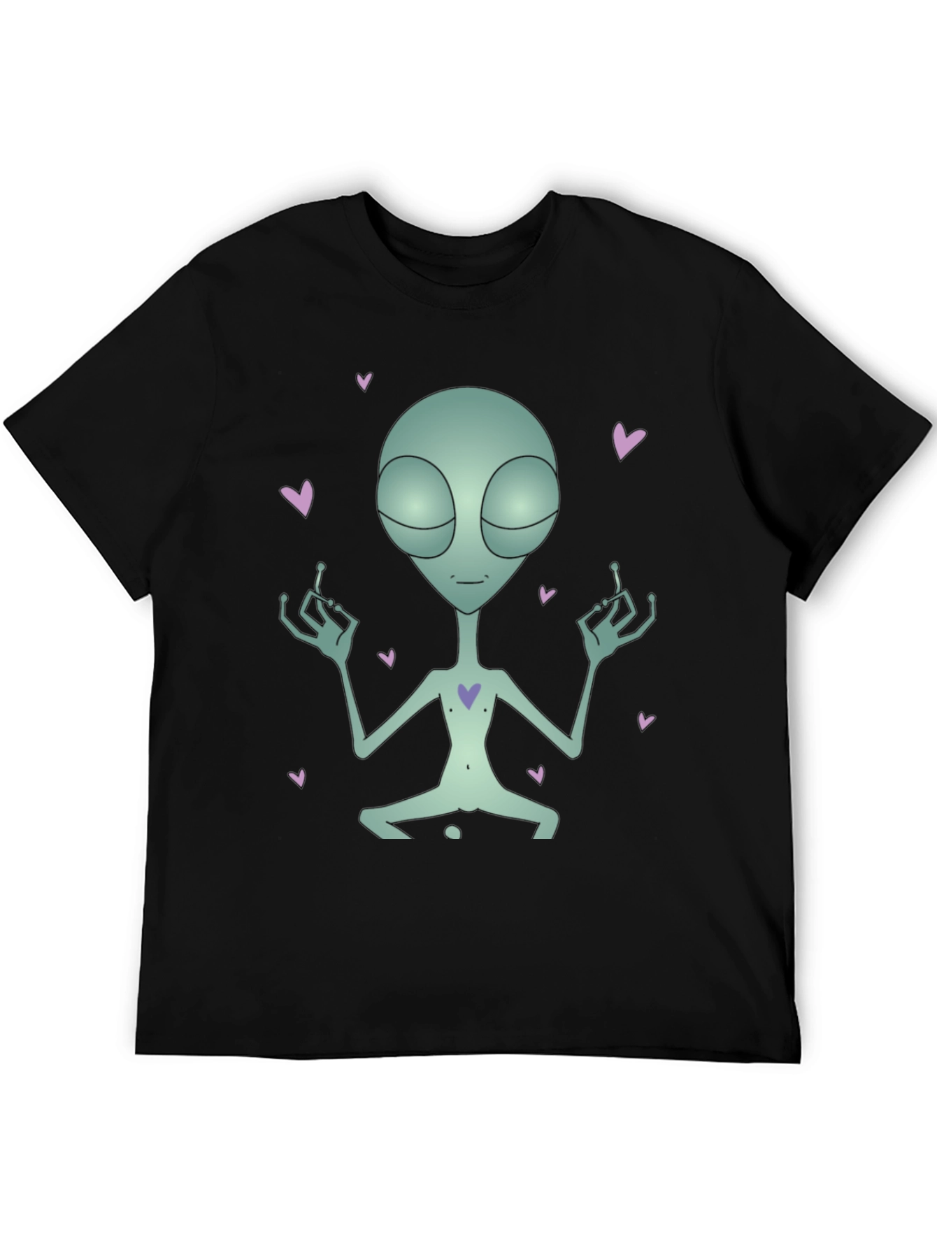 Meditating Alien Heart Black T-Shirt