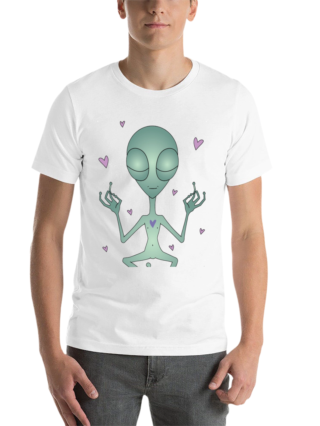 Meditating Alien Heart Black T-Shirt