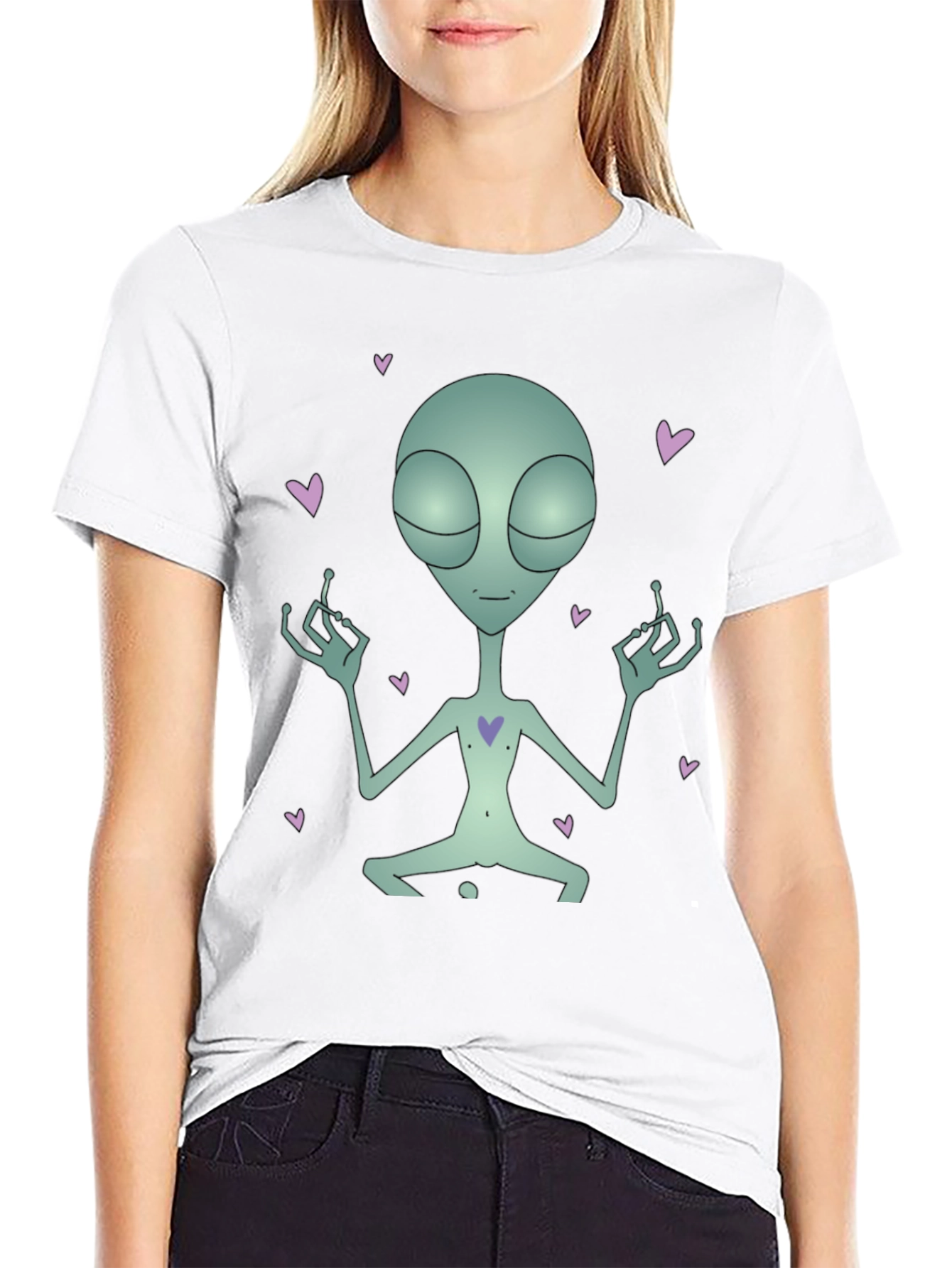Meditating Alien Heart Black T-Shirt