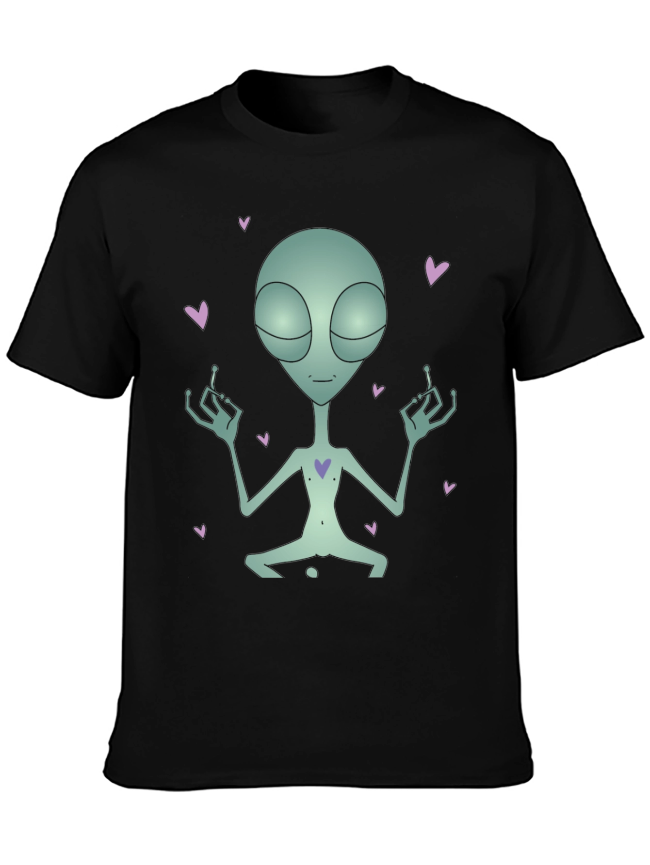 Meditating Alien Heart Black T-Shirt