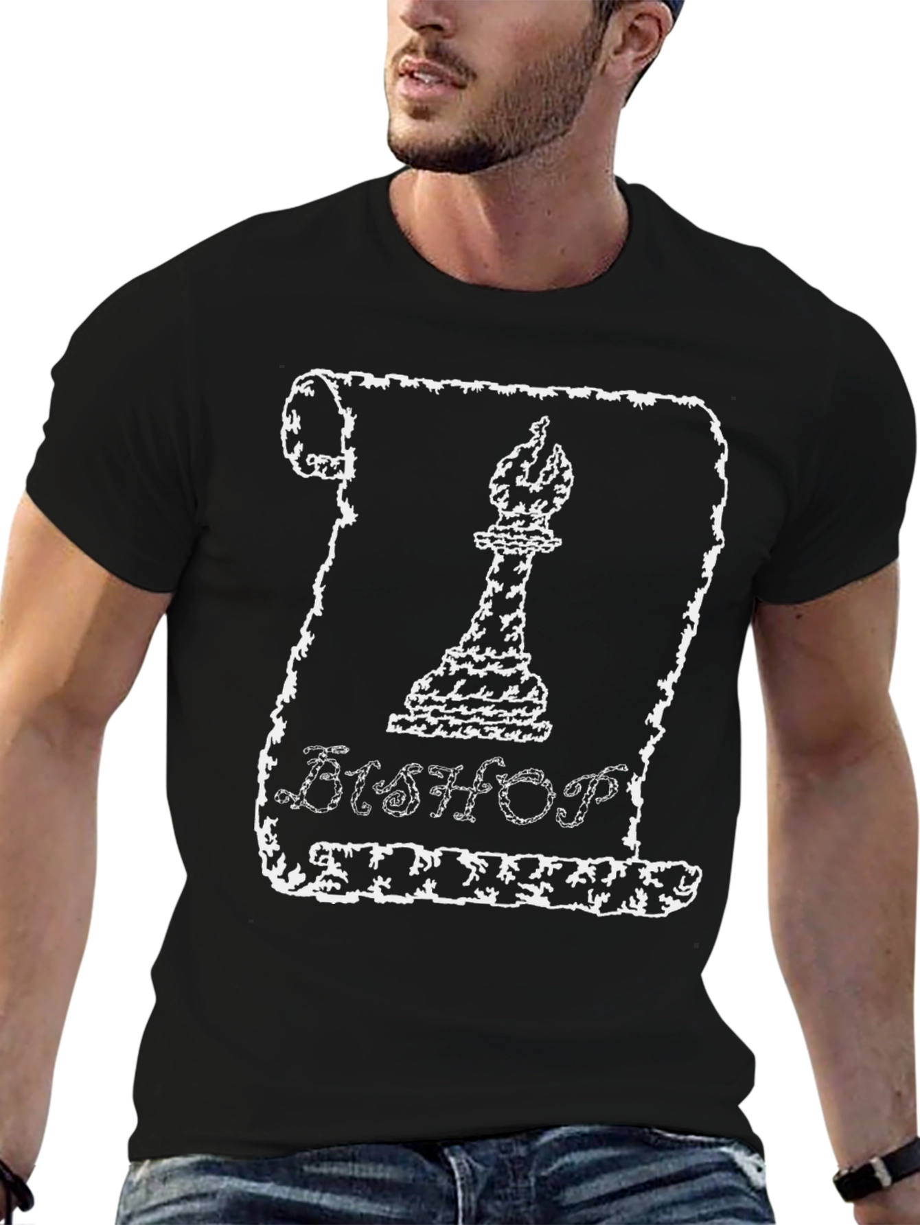 Bishop Chess Piece Graphic T-Shirt - Black