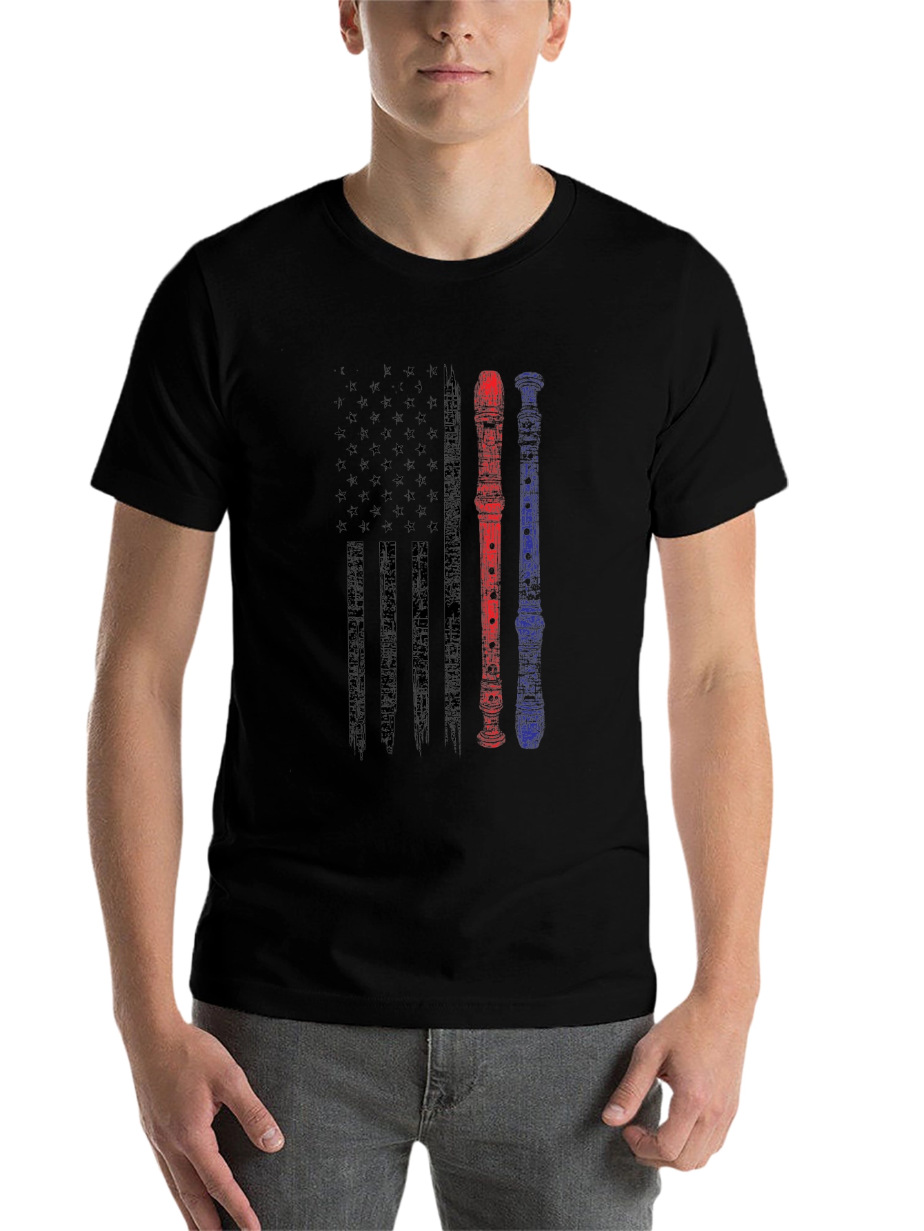 American Flag Recorder Music T-Shirt