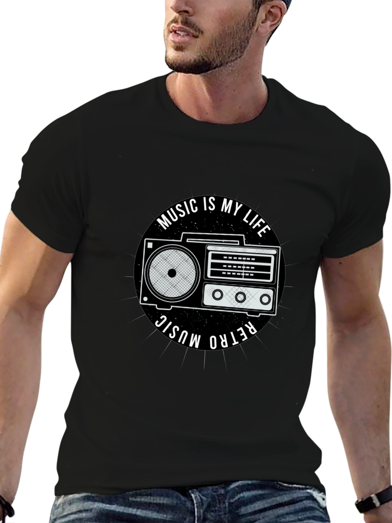 Retro Music is My Life Black Graphic Tee
