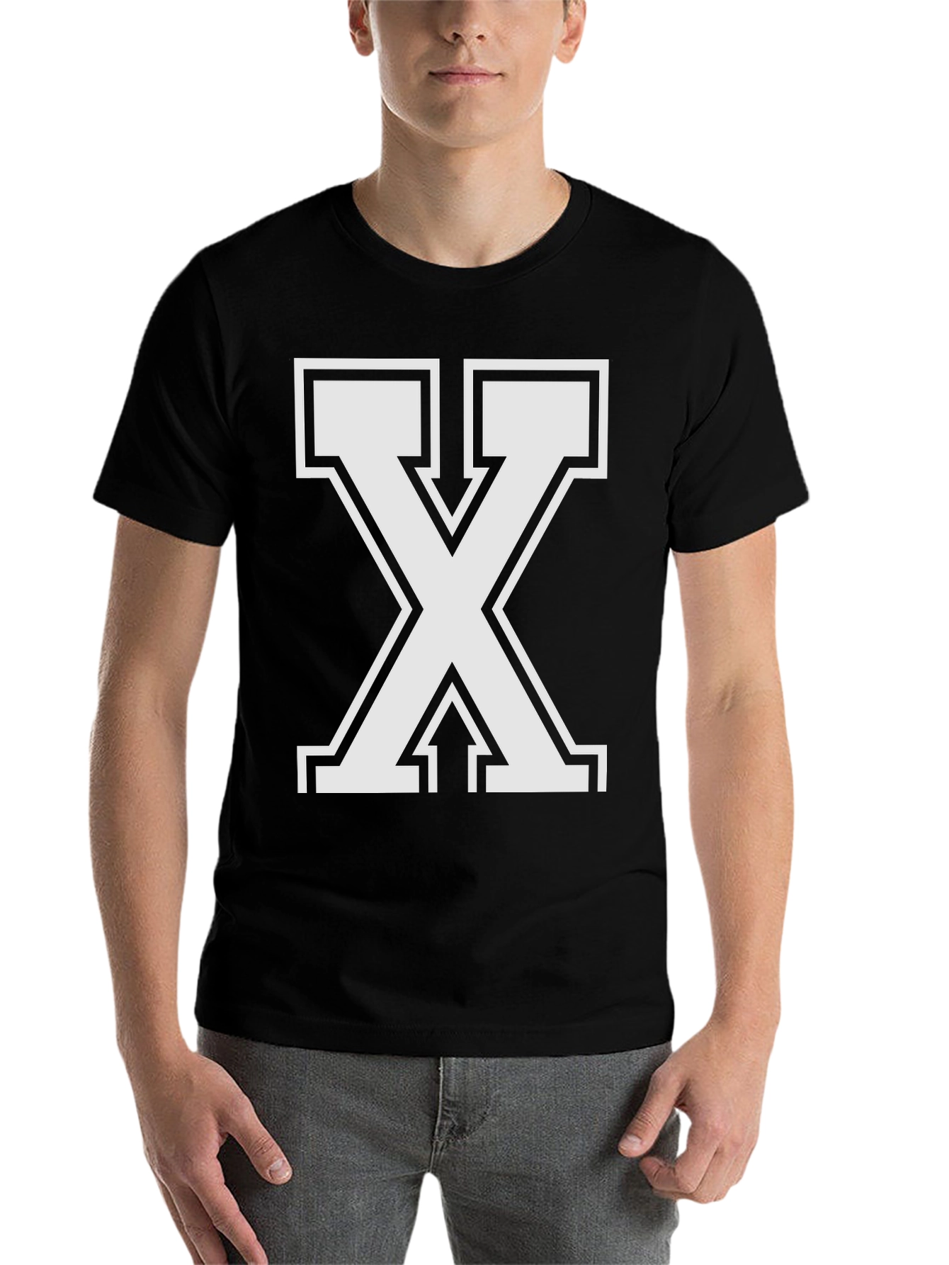 Bold Letter X Graphic Tee - Black Cotton Blend