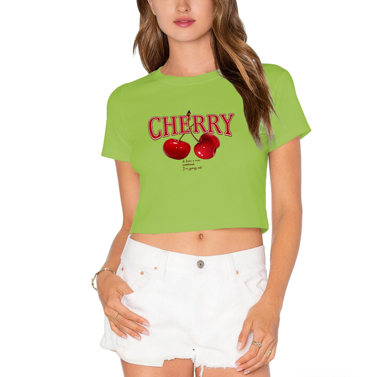 Vintage Cherry Letter Red Crop Top ¨C Sweet Fruit Retro Y2K Cropped T-Shirt