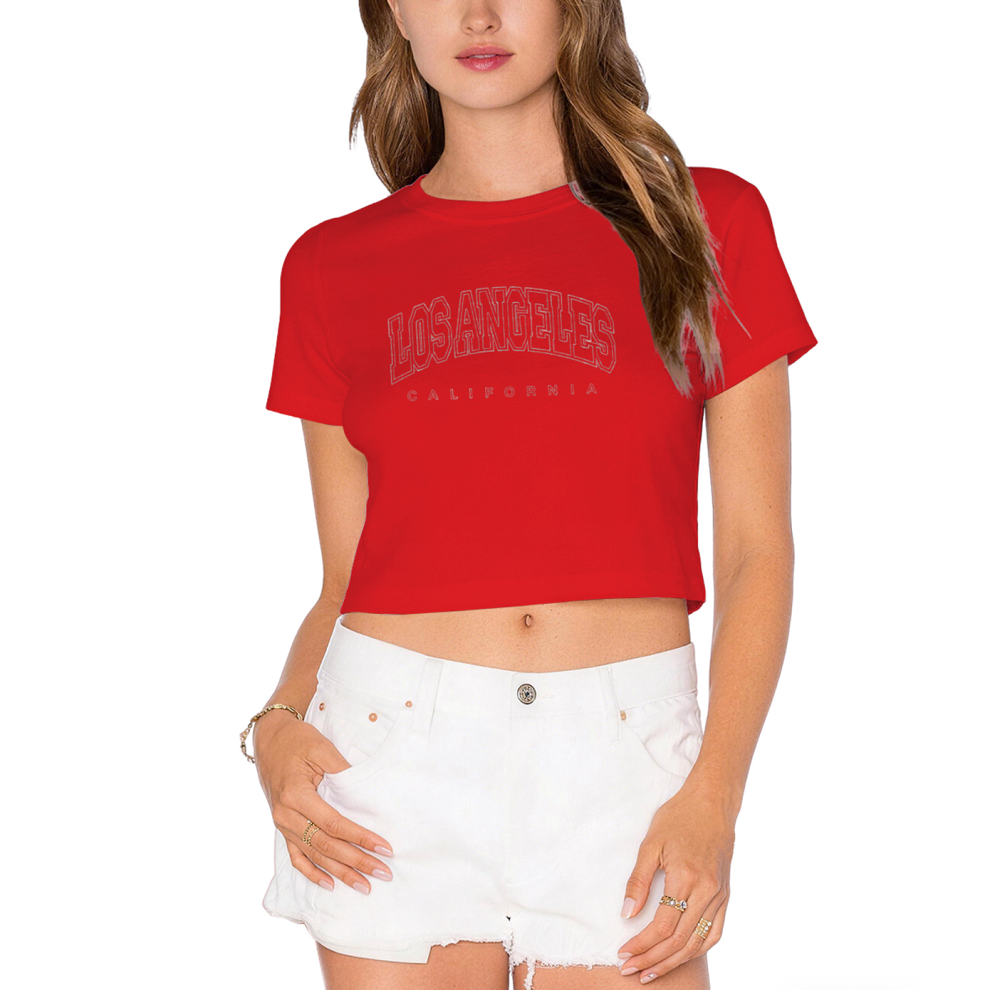 Vintage Los Angeles California Black Crop Top ¨C Dark Varsity City Graphic Tee