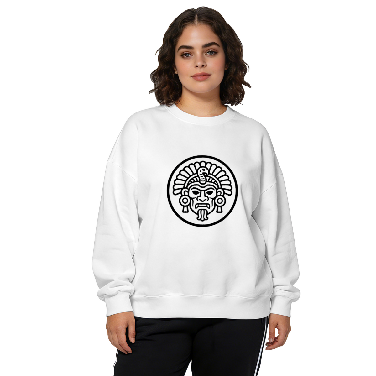 Aztec Ancient Mask Symbol Graphic Crewneck Sweatshirt