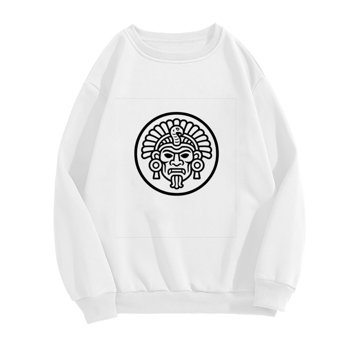 Aztec Ancient Mask Symbol Graphic Crewneck Sweatshirt