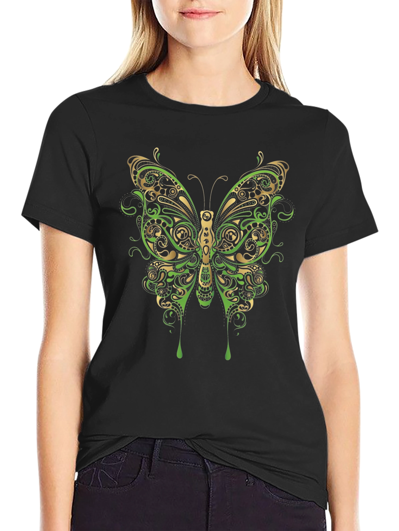 Butterfly Graphic Print Mens Black T-Shirt