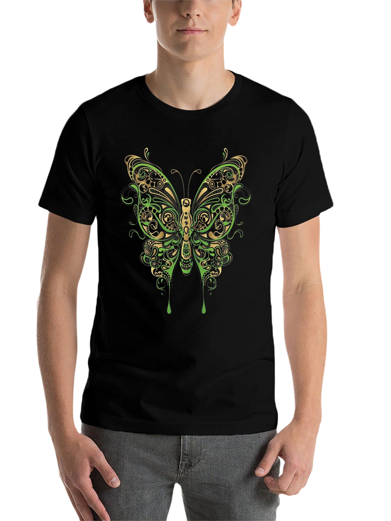 Butterfly Graphic Print Mens Black T-Shirt