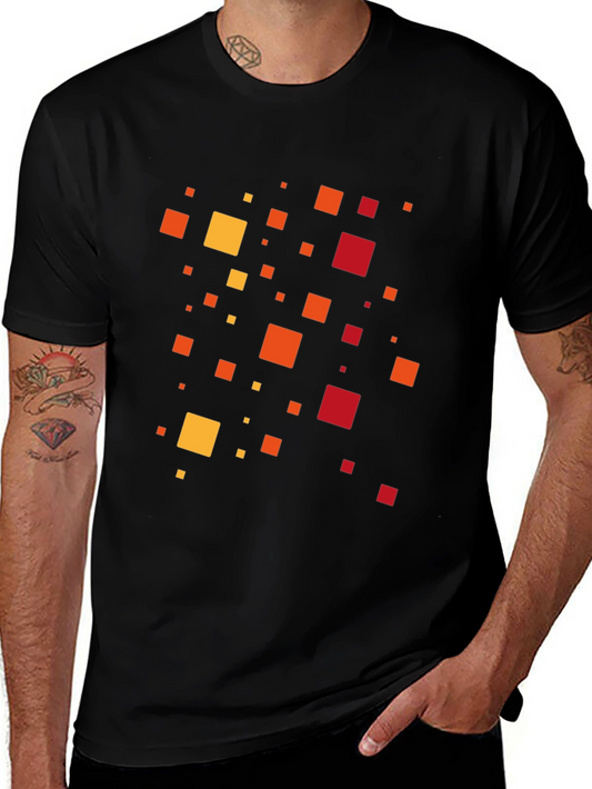 Geometric Square Pattern Black T-Shirt