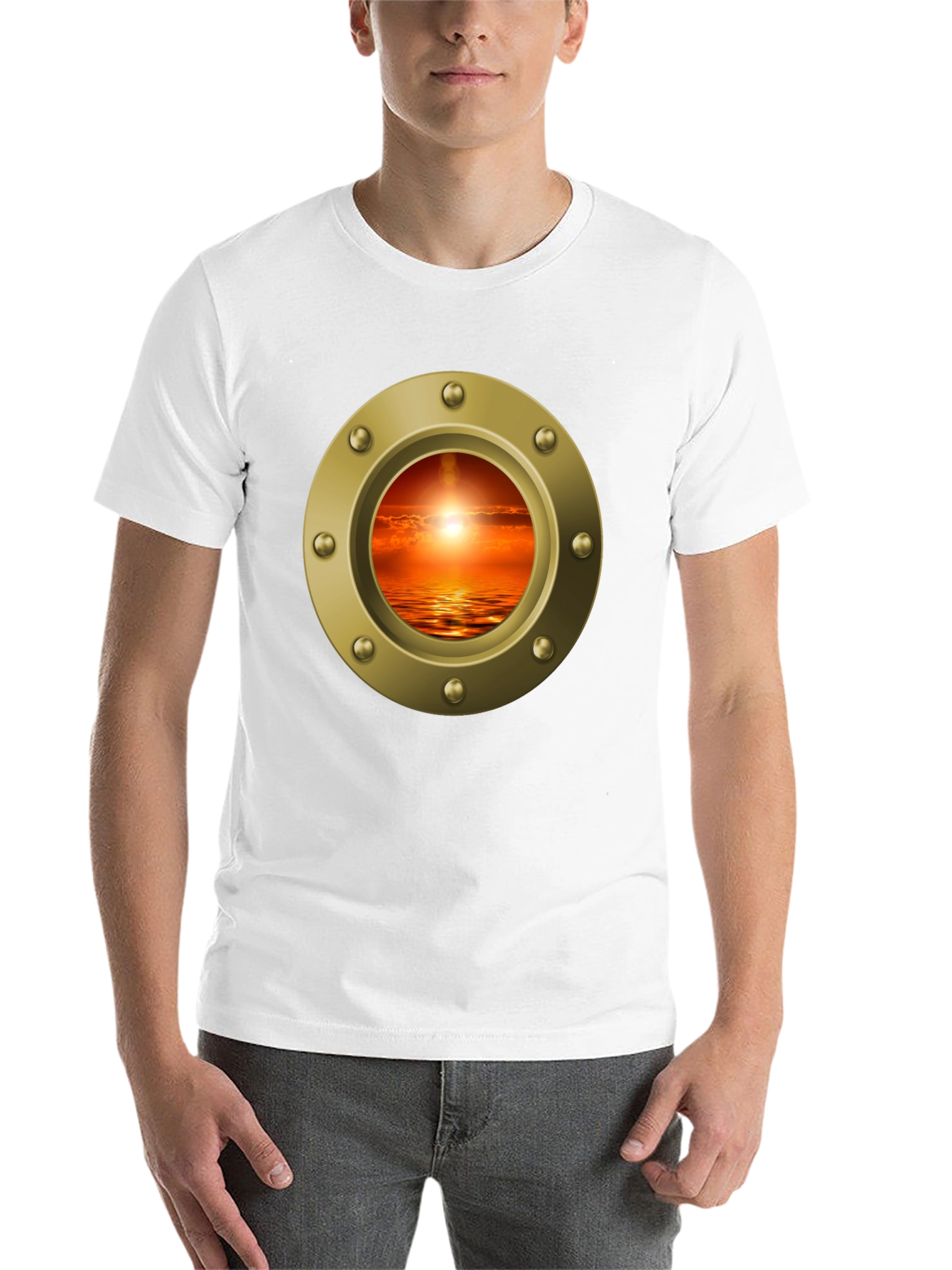 Nautical Porthole Sunset T-Shirt - Ocean View Tee