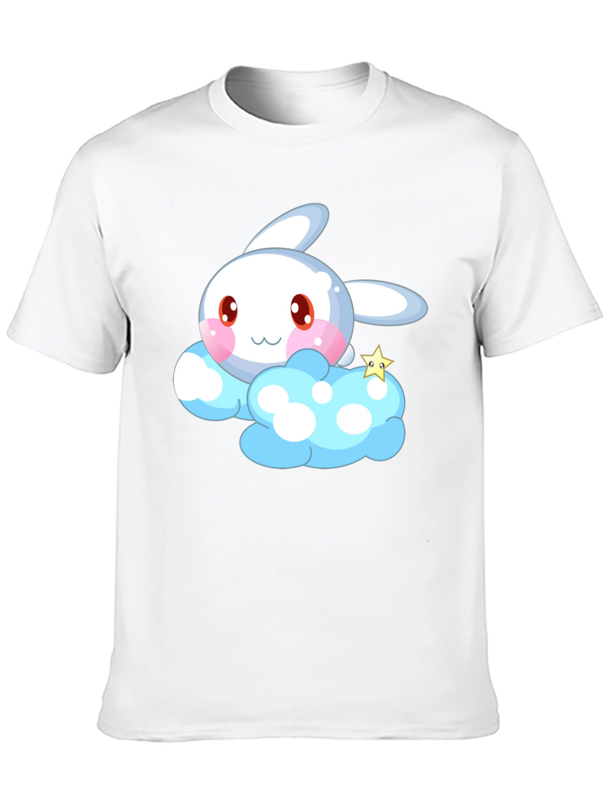 Cute Cartoon Bunny Cloud Black T-Shirt