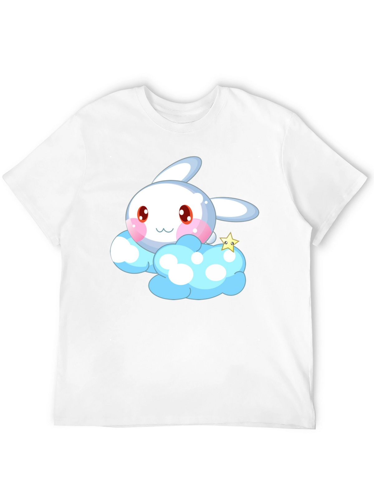 Cute Cartoon Bunny Cloud Black T-Shirt