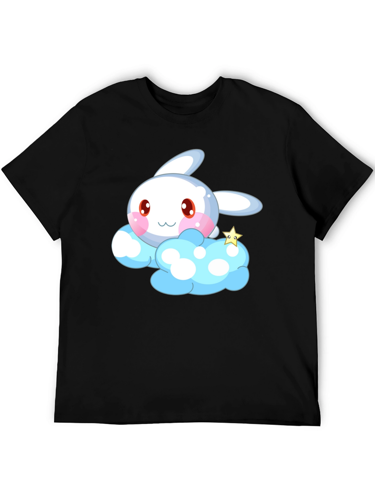 Cute Cartoon Bunny Cloud Black T-Shirt