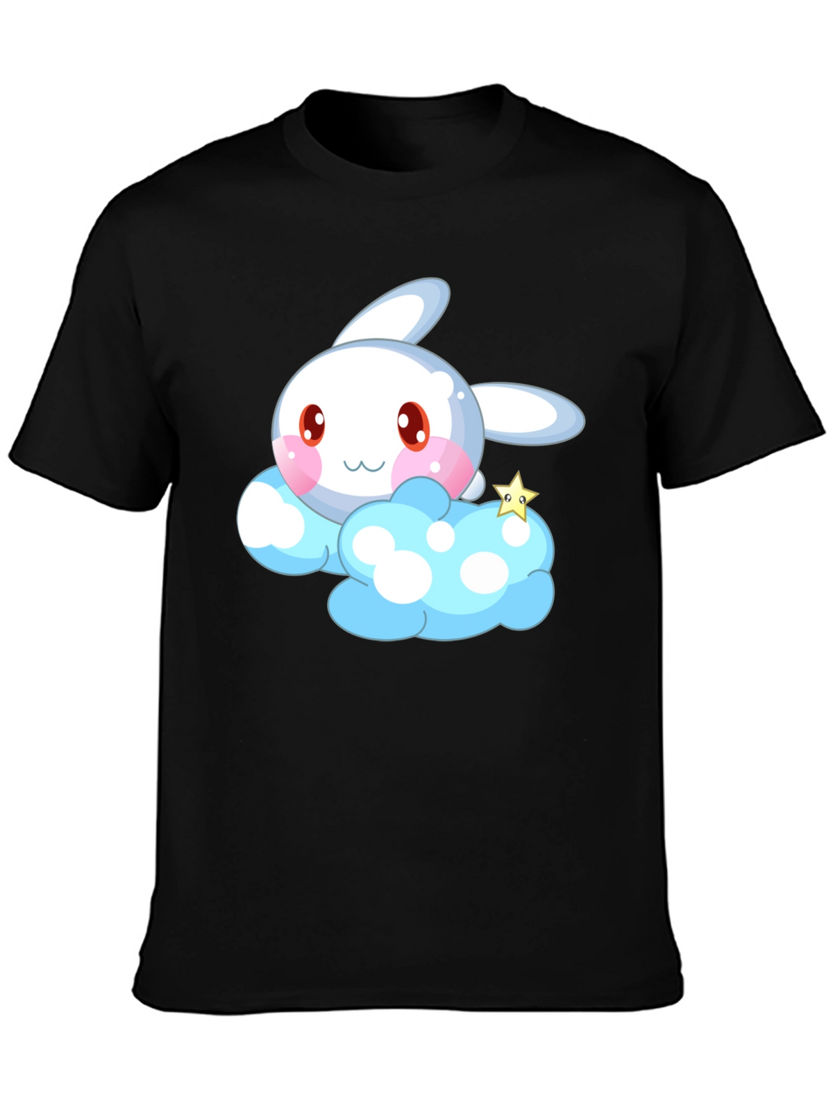 Cute Cartoon Bunny Cloud Black T-Shirt