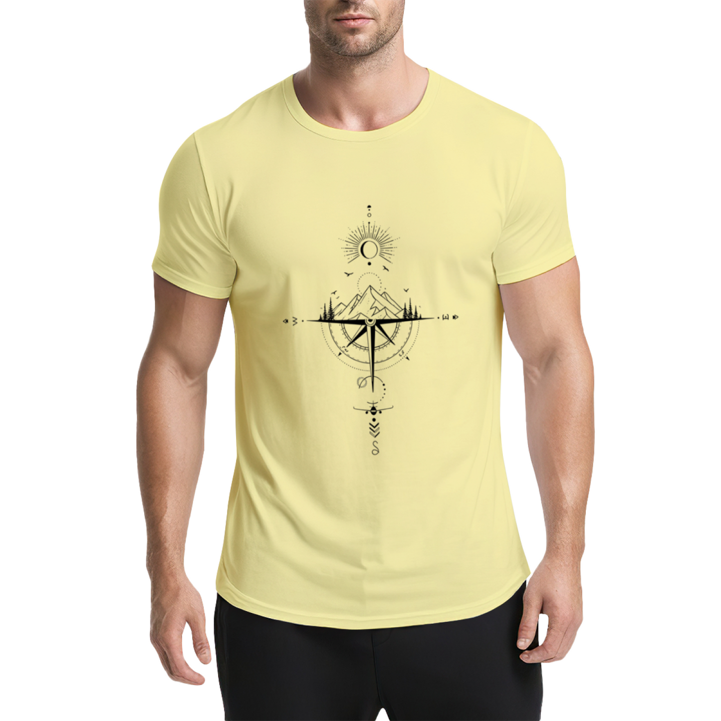 Boho Mountain Compass Sun Moon Wanderlust Travel Tee