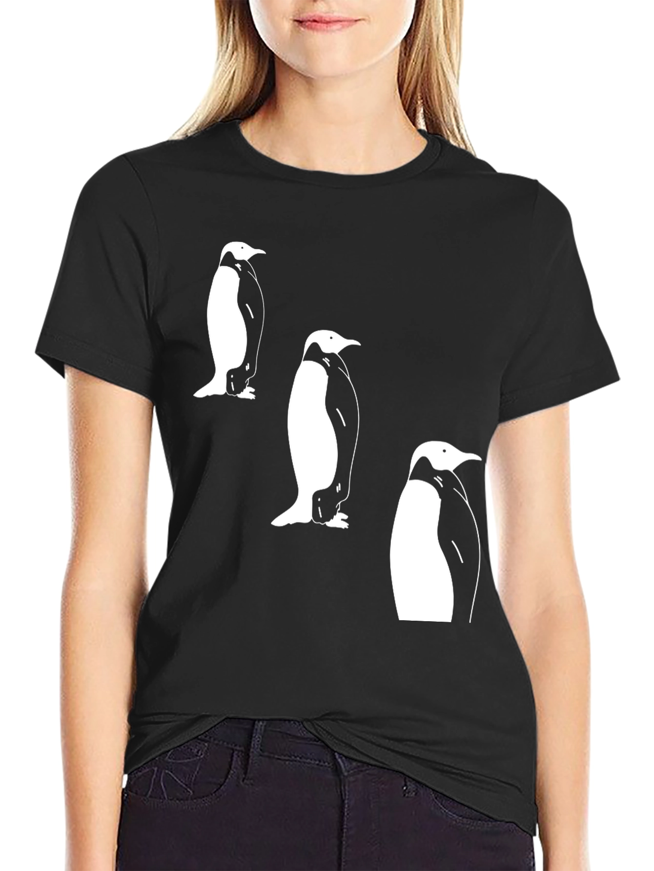 Penguin Trio Graphic Tee - Black Cotton T-Shirt