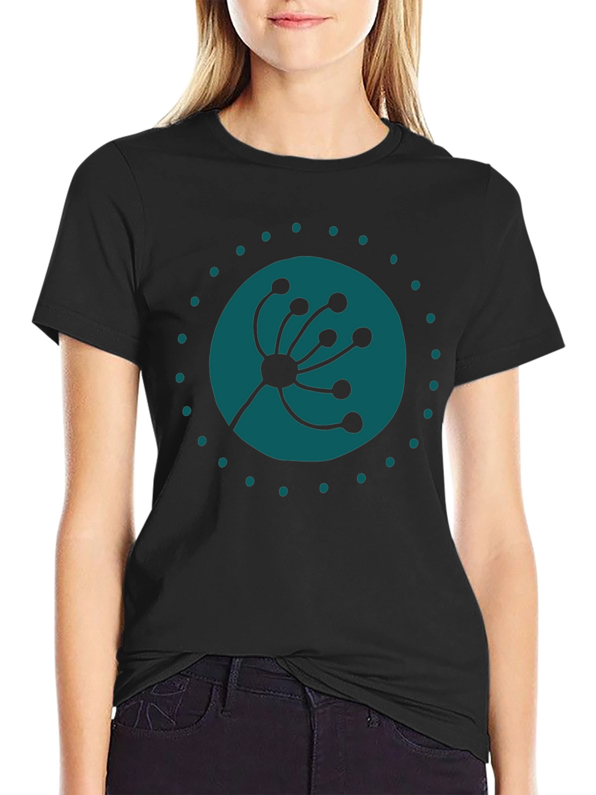 Modern Botanical Graphic Tee - Black Cotton Comfort
