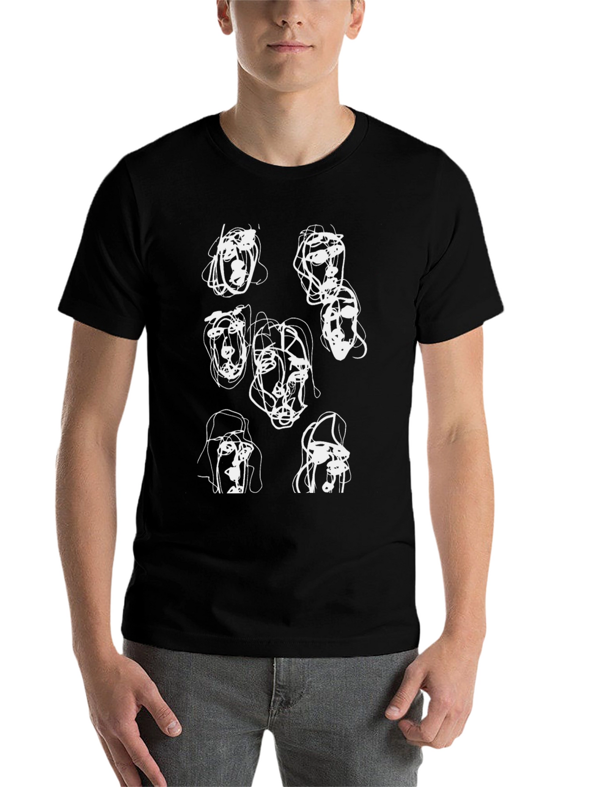 Abstract Faces Black Graphic Tee