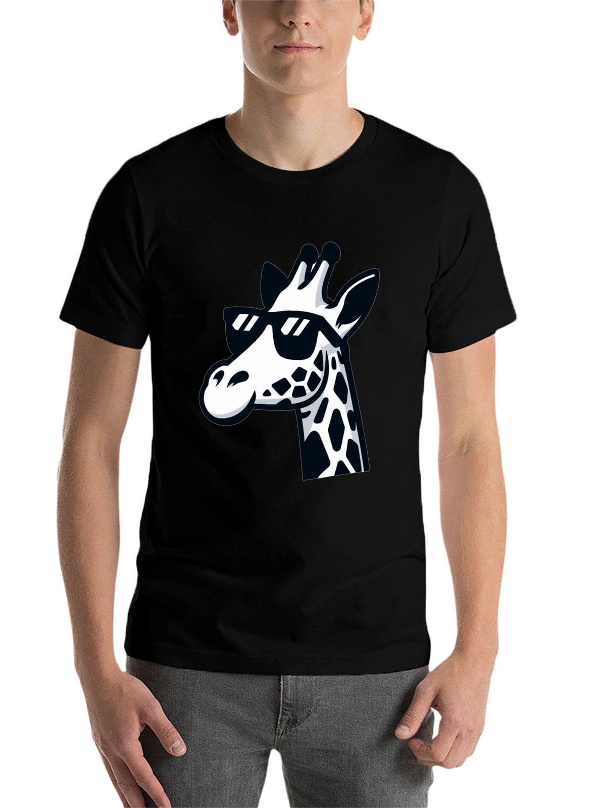 Cool Giraffe Graphic Tee - Black Crewneck T-Shirt