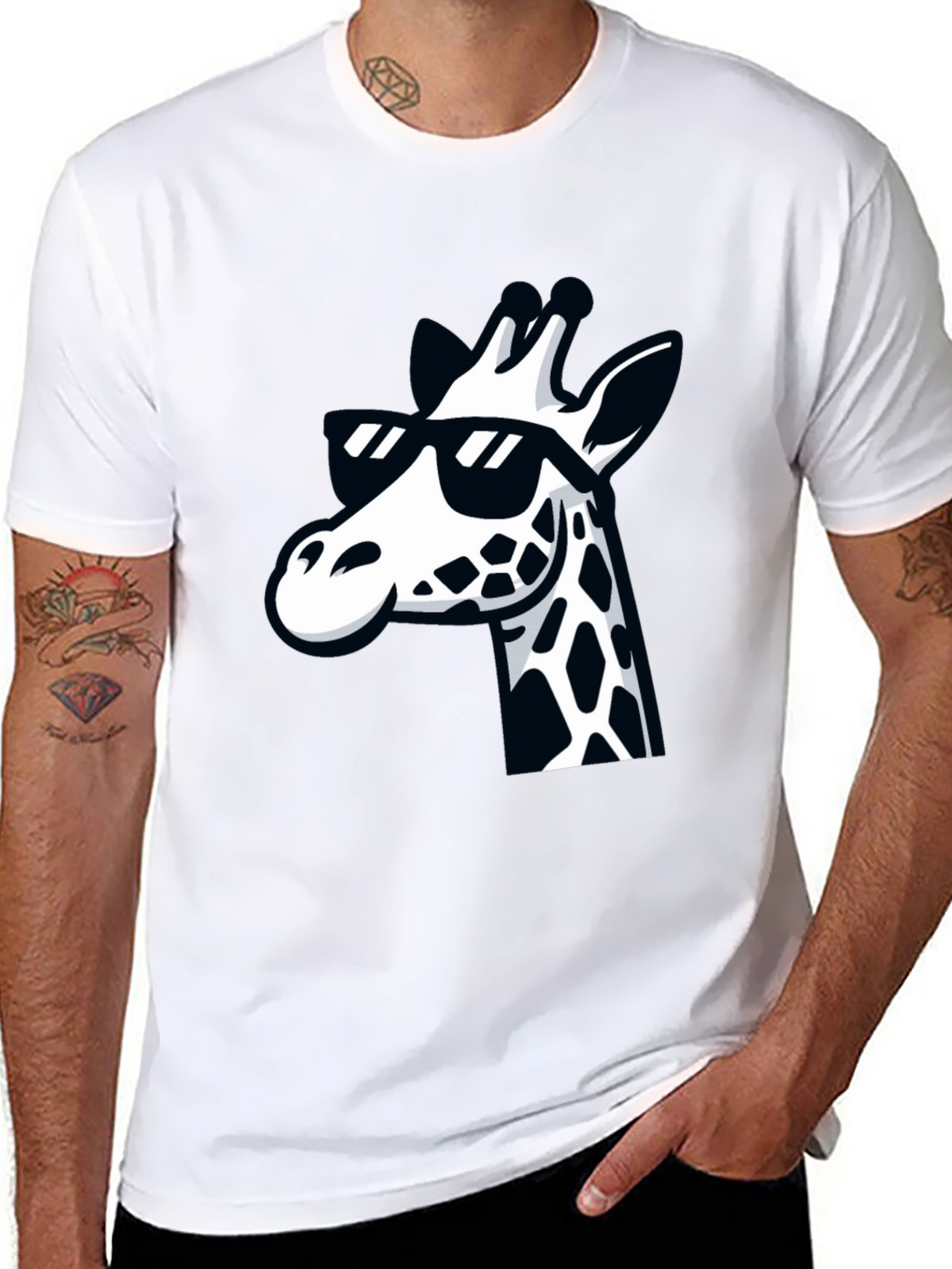 Cool Giraffe Graphic Tee - Black Crewneck T-Shirt