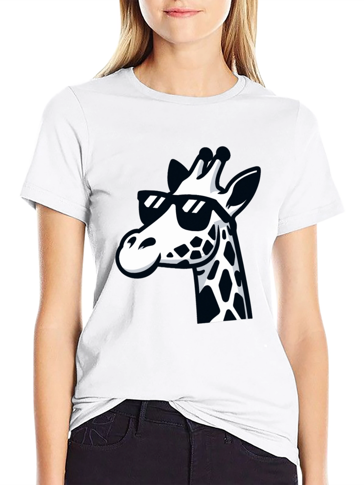 Cool Giraffe Graphic Tee - Black Crewneck T-Shirt