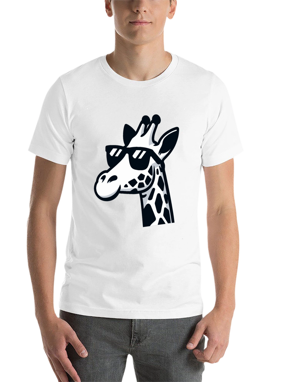 Cool Giraffe Graphic Tee - Black Crewneck T-Shirt