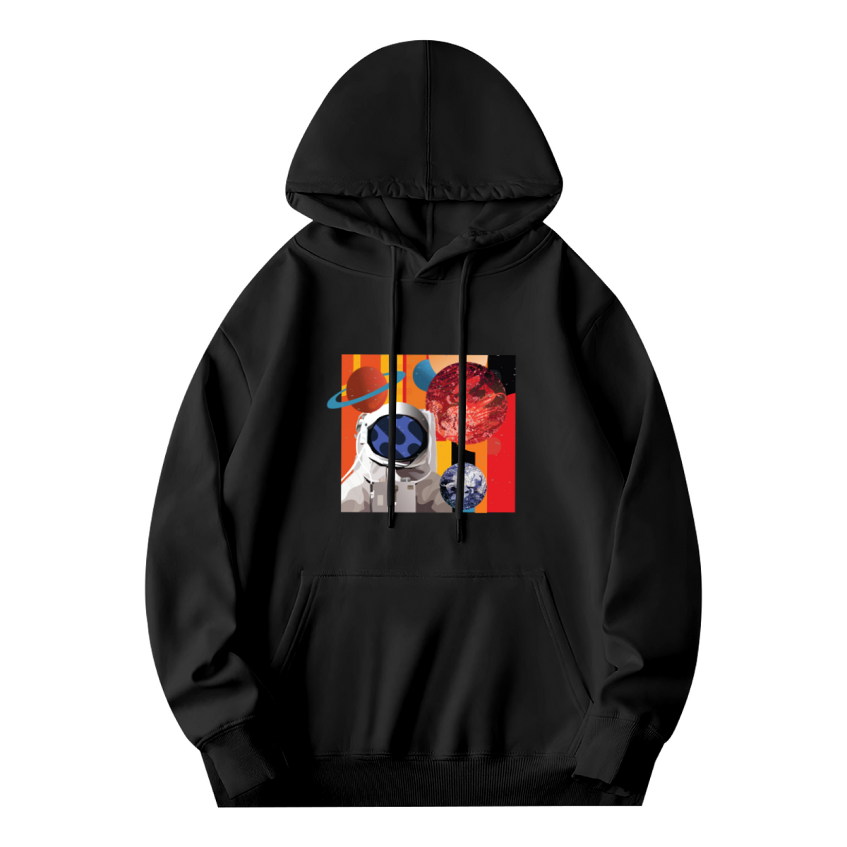 Space & Art & Crayon Graphic Hoodie - Cozy Pullover Sweatshirt with Unique Artwork, Trendy Streetwear