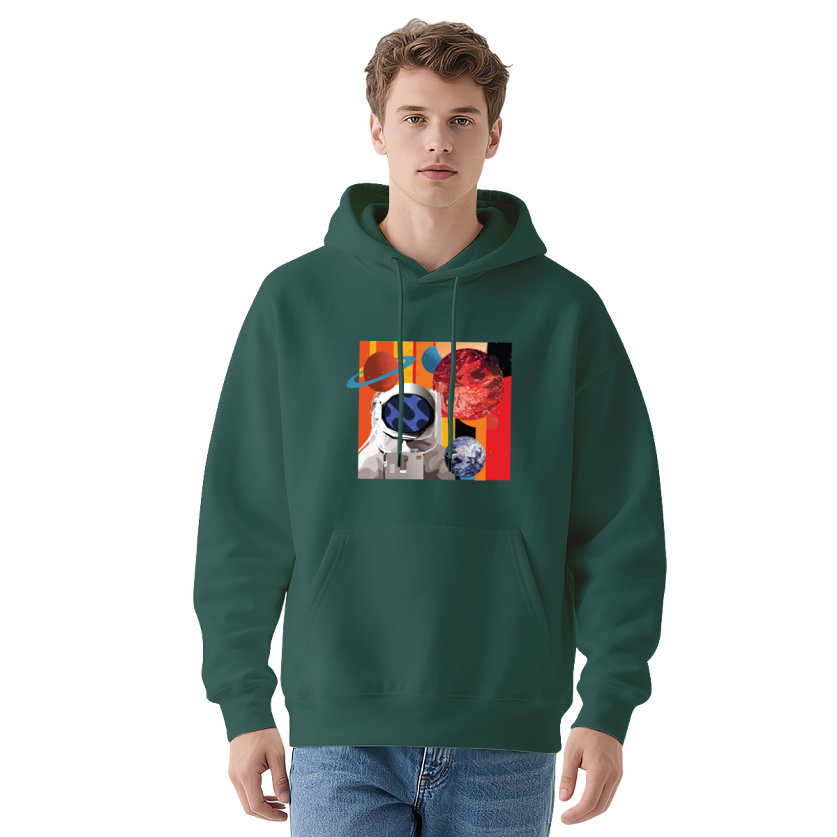 Space & Art & Crayon Graphic Hoodie - Cozy Pullover Sweatshirt with Unique Artwork, Trendy Streetwear