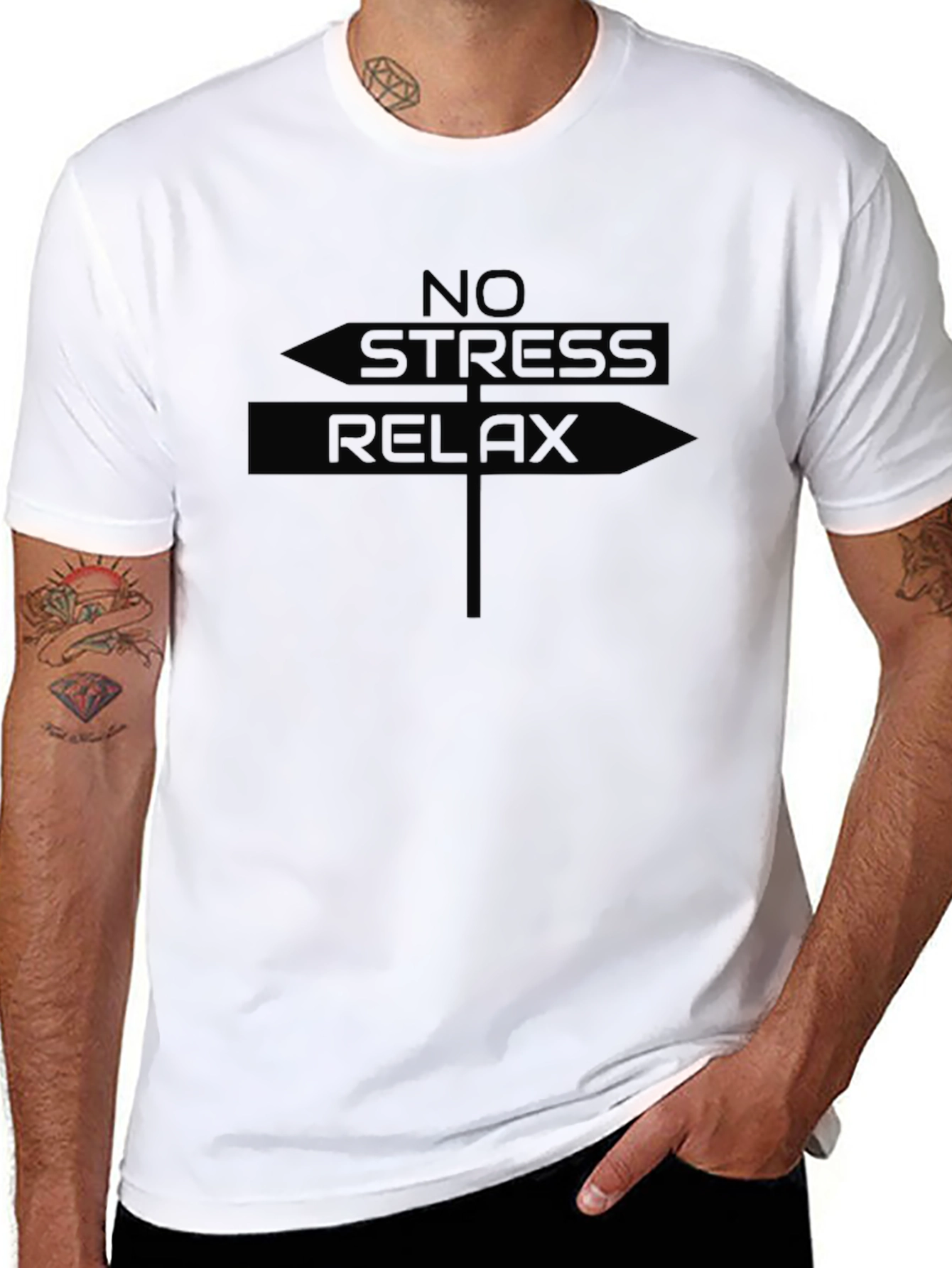 No Stress Relax Graphic T-Shirt - Black Casual Tee