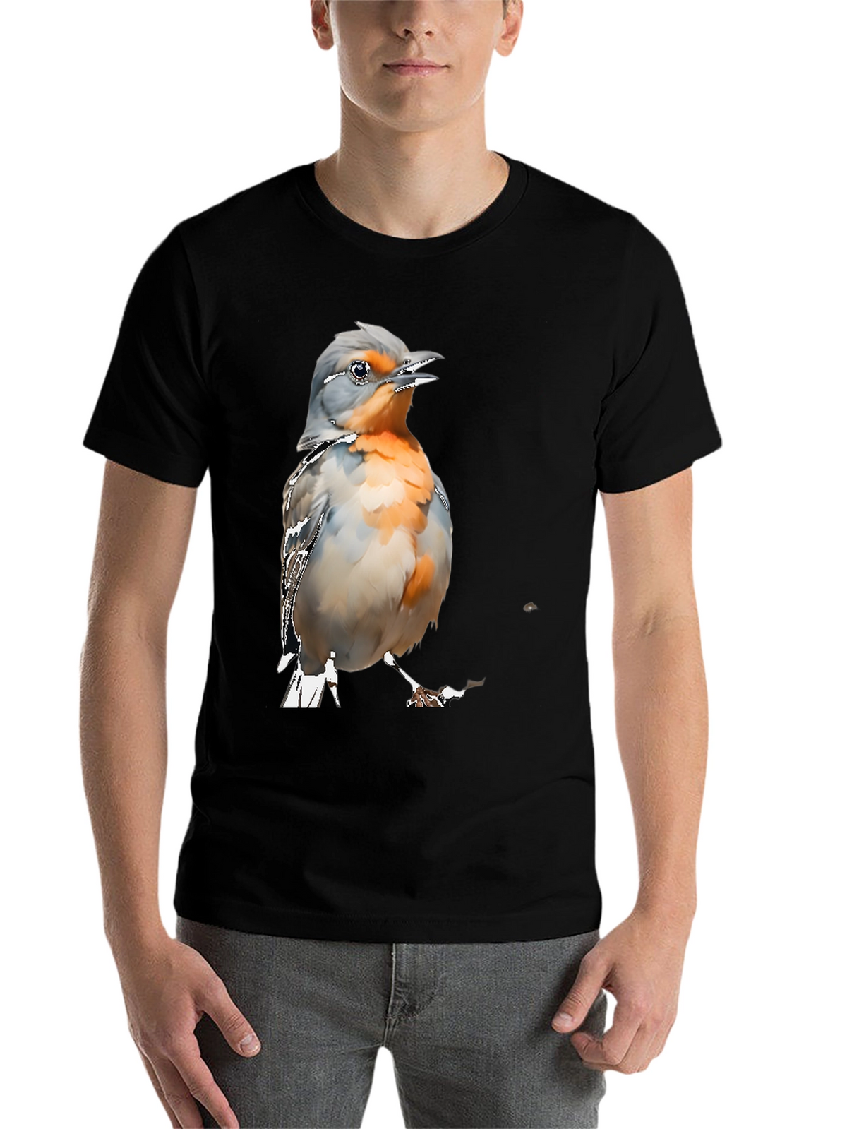 Bird Graphic Tee - Mens Black Cotton T-Shirt