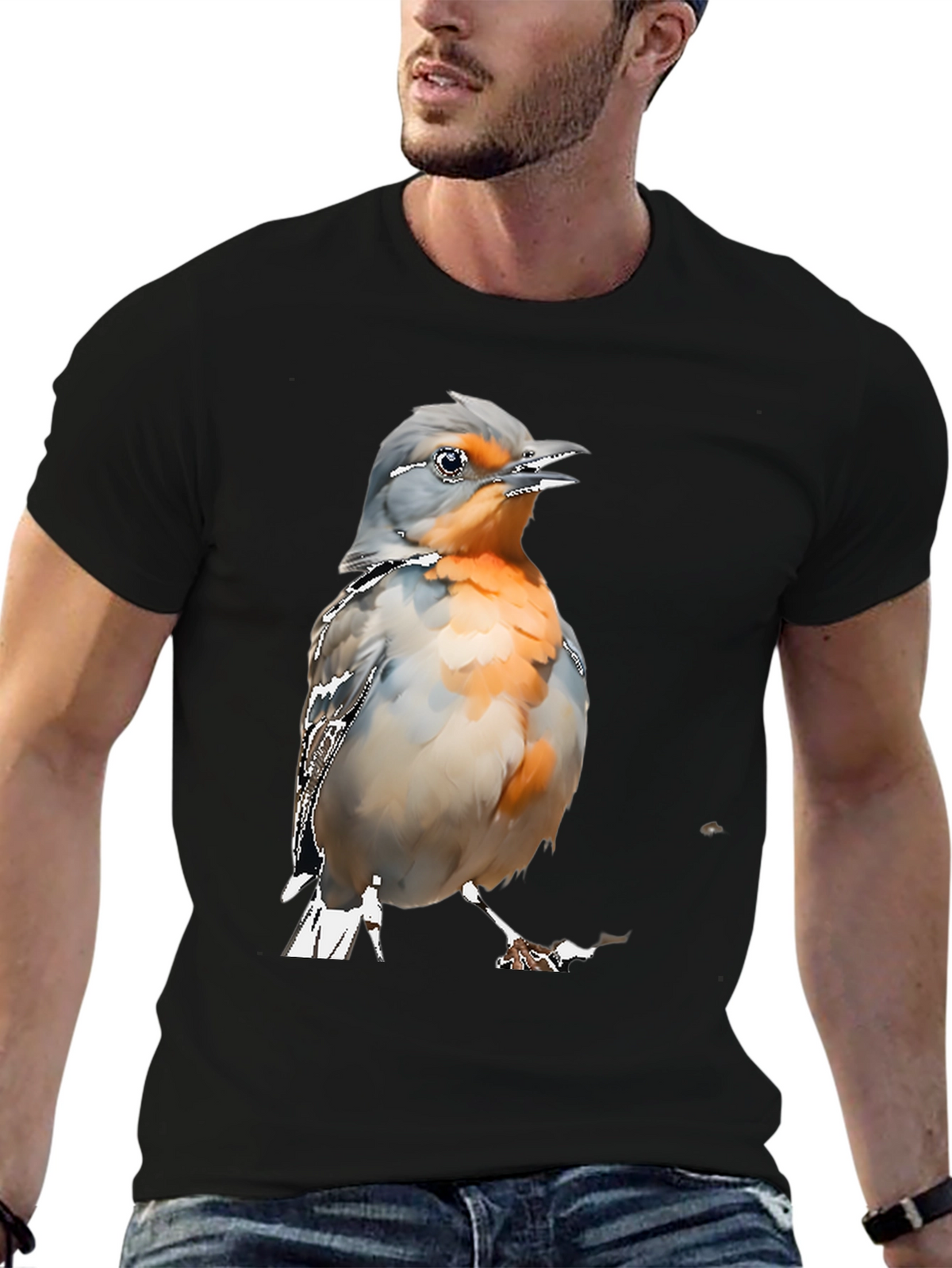 Bird Graphic Tee - Mens Black Cotton T-Shirt