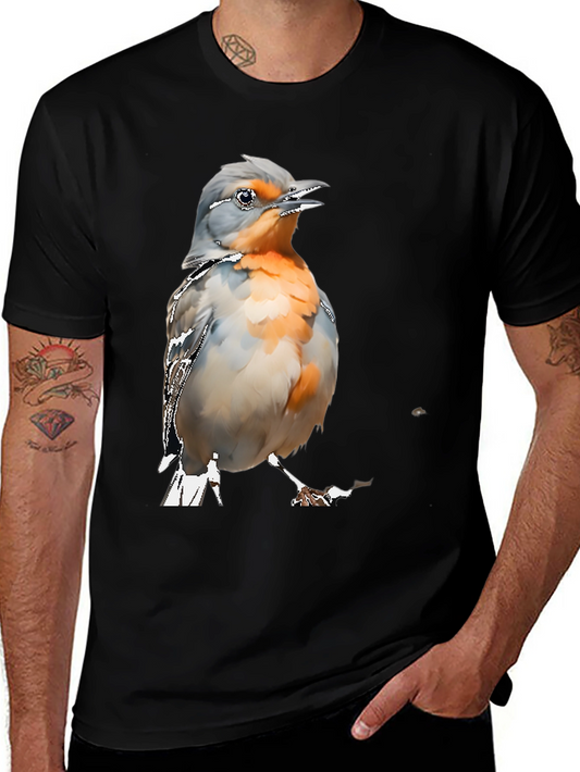 Bird Graphic Tee - Mens Black Cotton T-Shirt