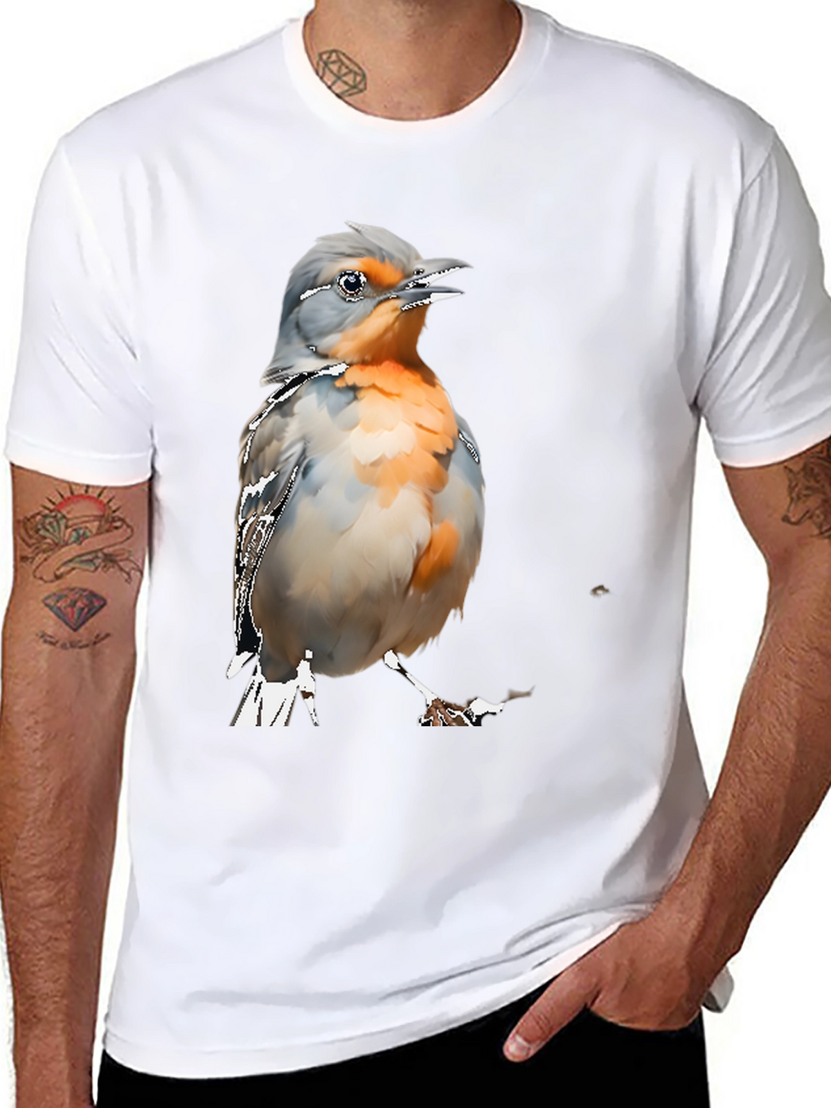 Bird Graphic Tee - Mens Black Cotton T-Shirt