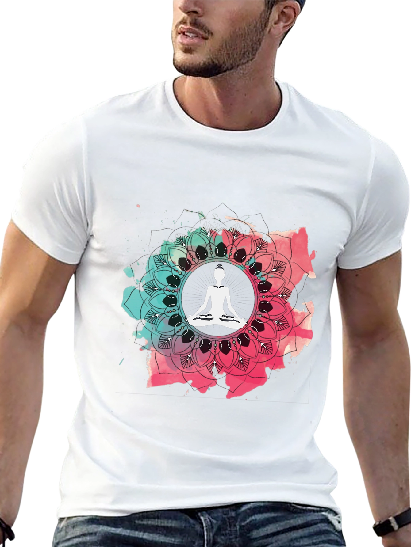 Yoga Mandala Graphic Tee - Mens Casual Black T-Shirt