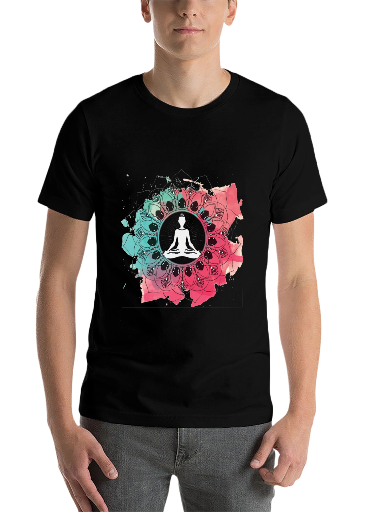 Yoga Mandala Graphic Tee - Mens Casual Black T-Shirt