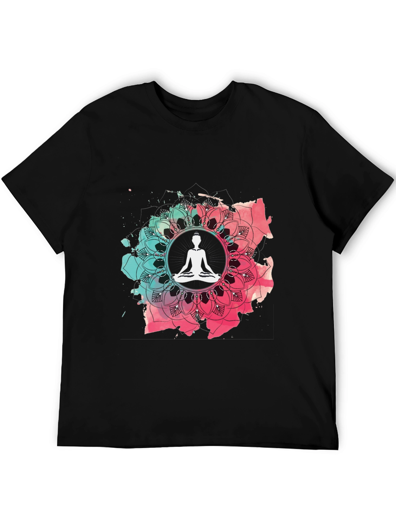 Yoga Mandala Graphic Tee - Mens Casual Black T-Shirt