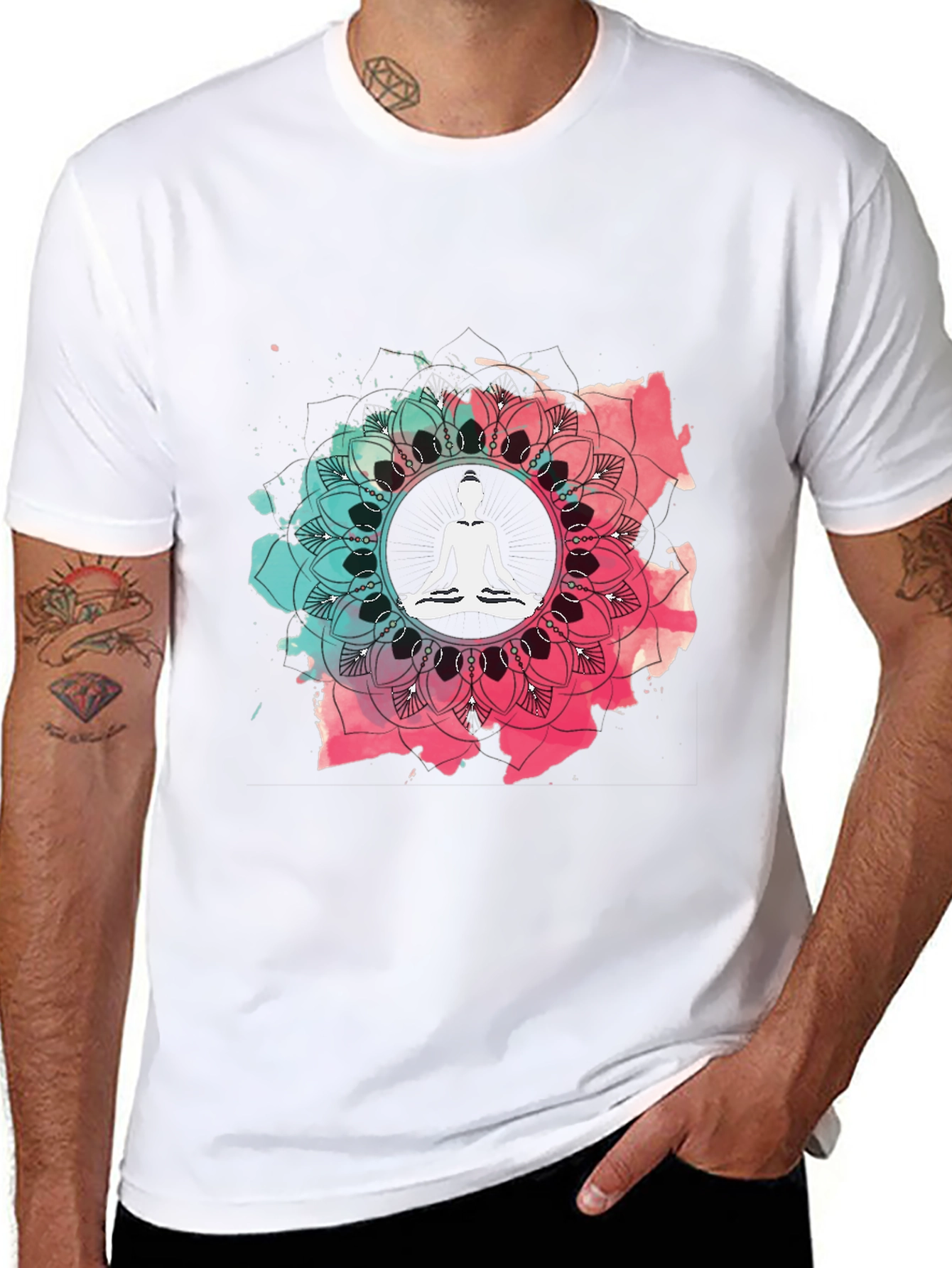 Yoga Mandala Graphic Tee - Mens Casual Black T-Shirt