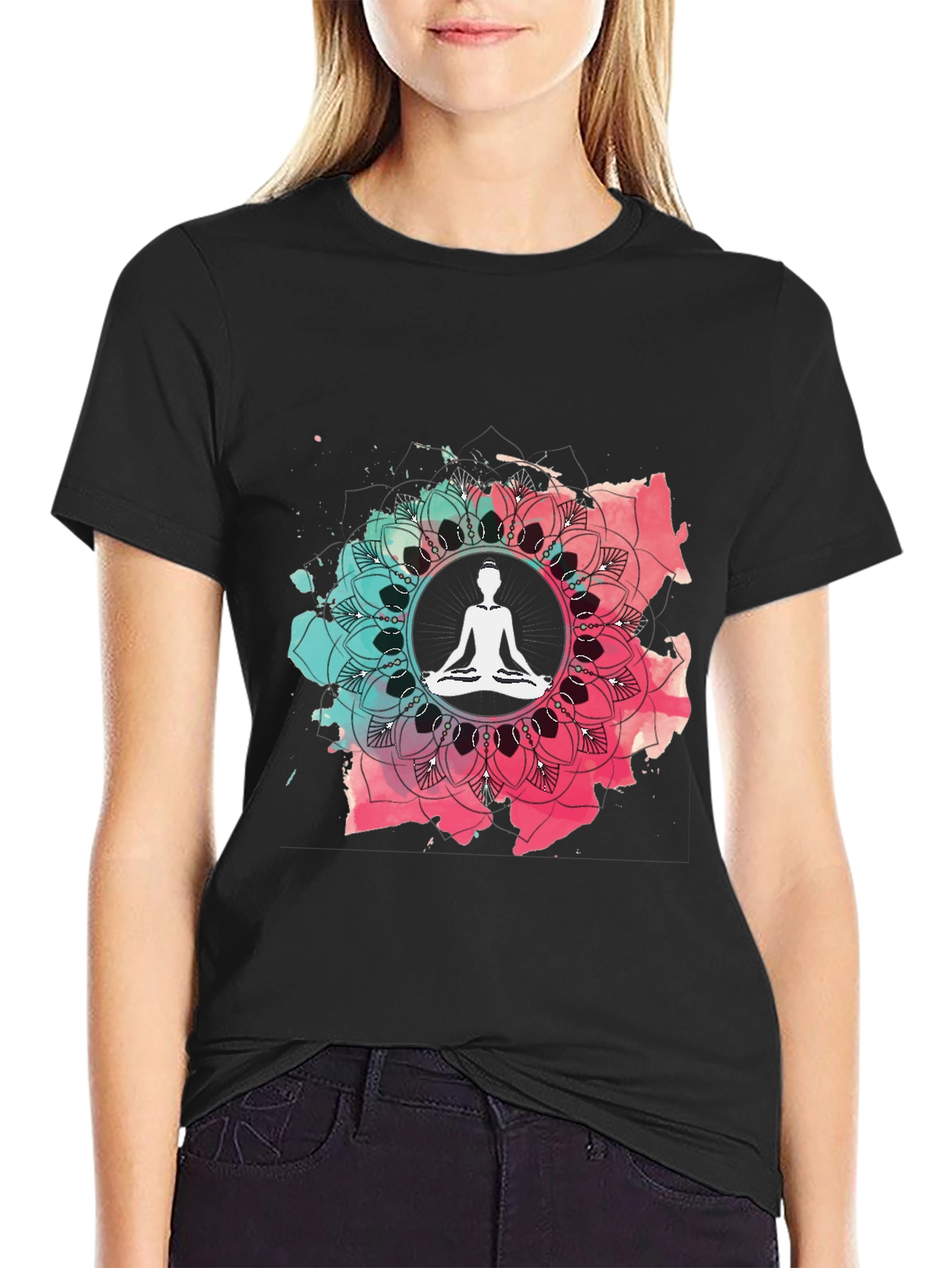 Yoga Mandala Graphic Tee - Mens Casual Black T-Shirt
