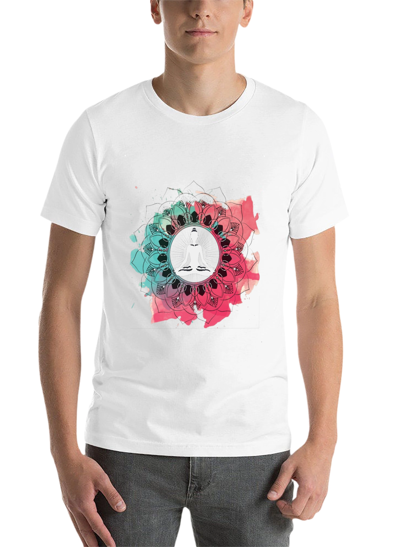 Yoga Mandala Graphic Tee - Mens Casual Black T-Shirt