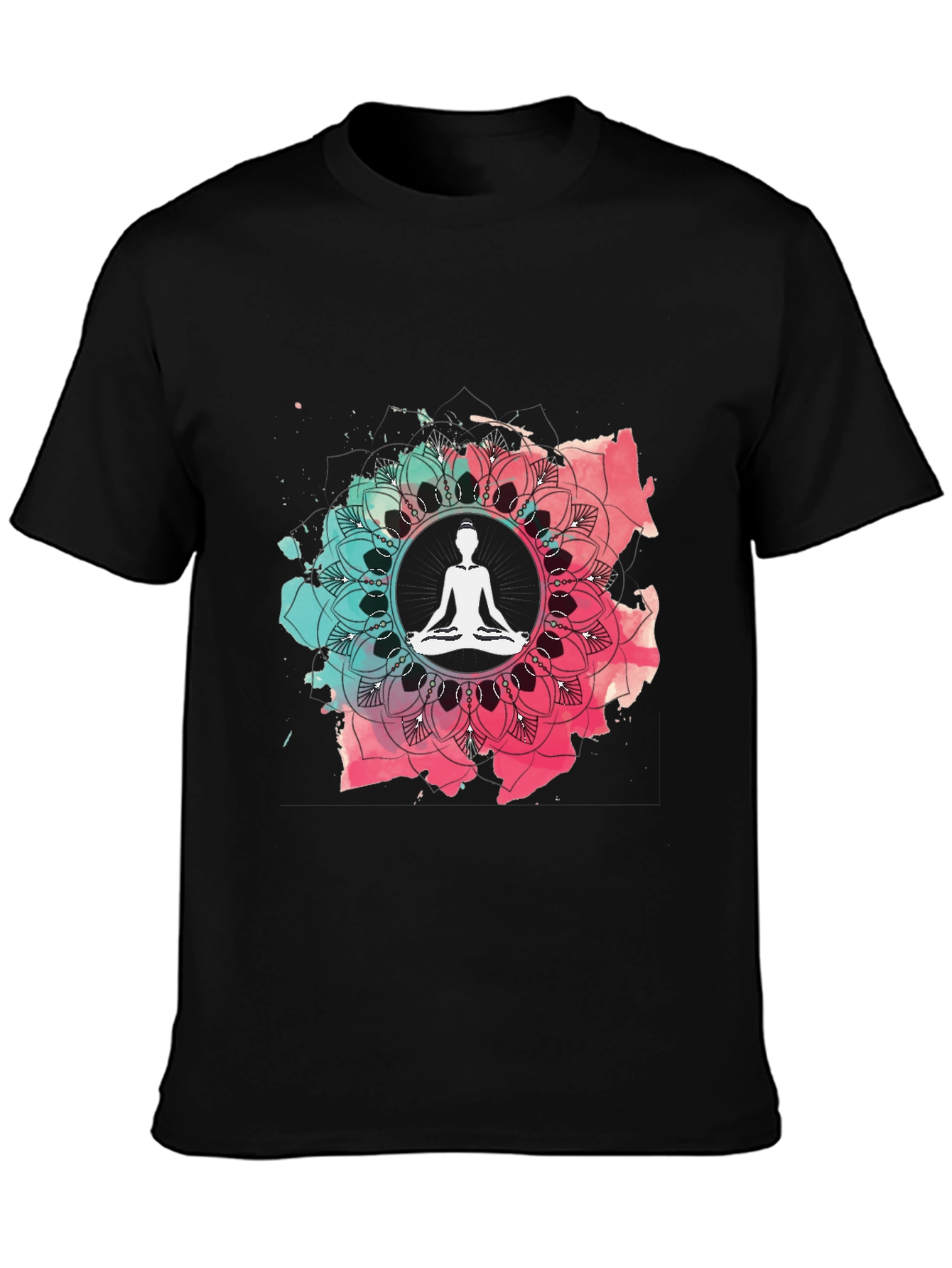 Yoga Mandala Graphic Tee - Mens Casual Black T-Shirt