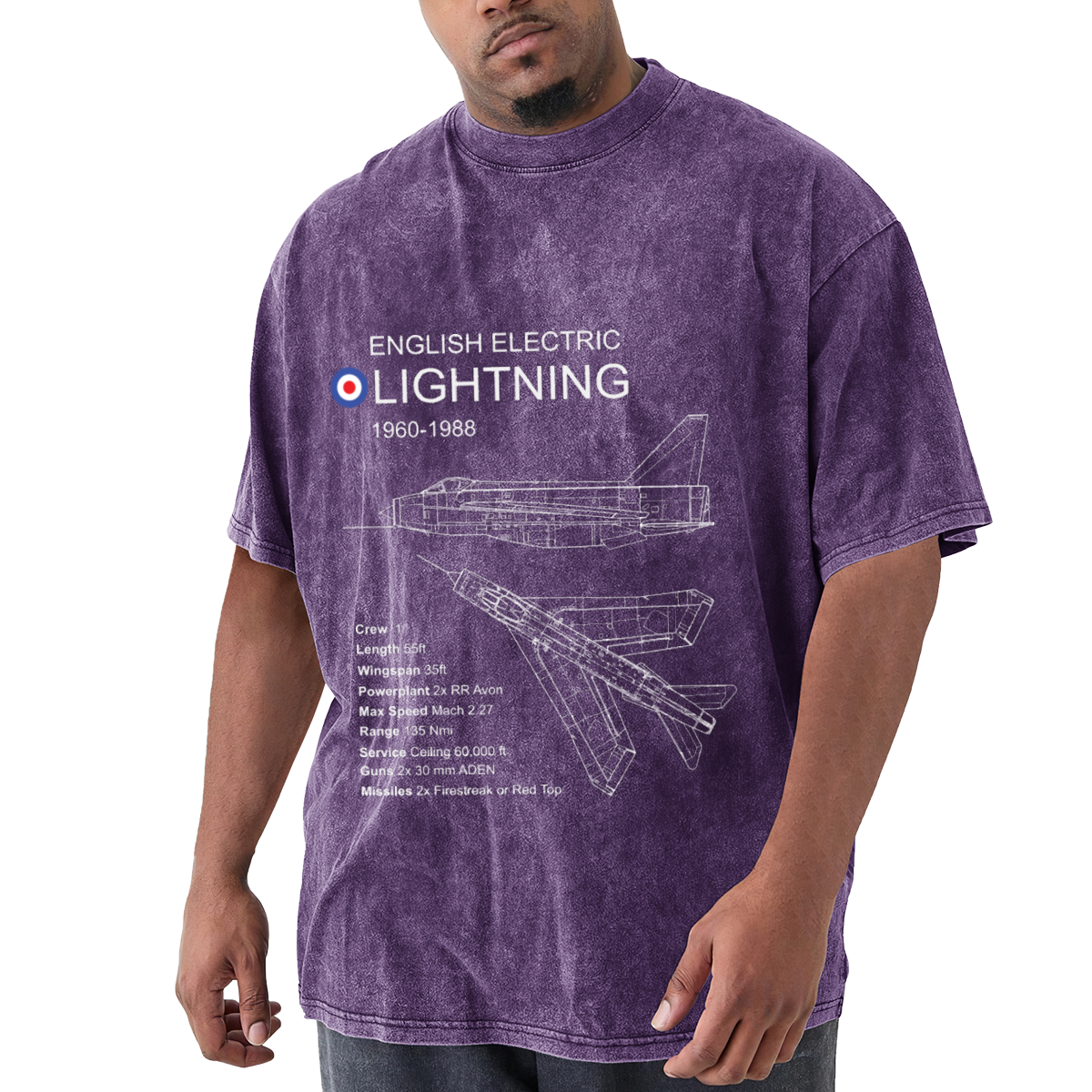 English Electric Lightning 1960-1988 Fighter Jet Blueprint Vintage Tee