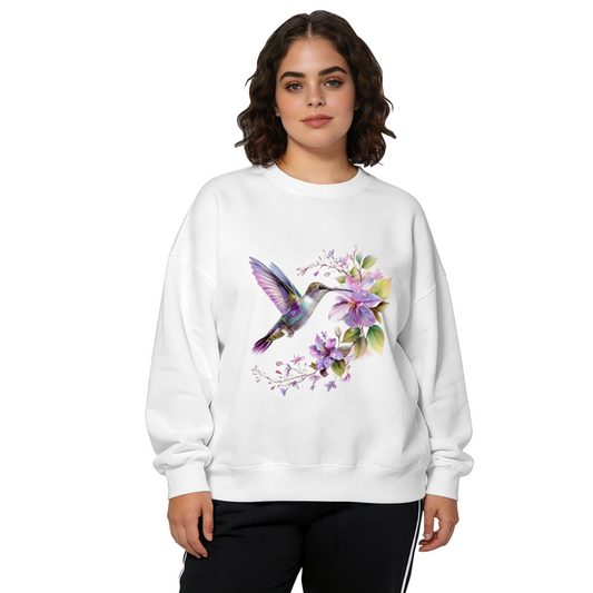 Watercolor Hummingbird & Purple Floral Crewneck Sweatshirt