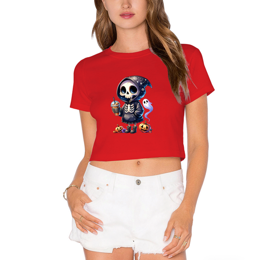 Cool Skeleton Skull Iced Coffee Halloween Crop Top