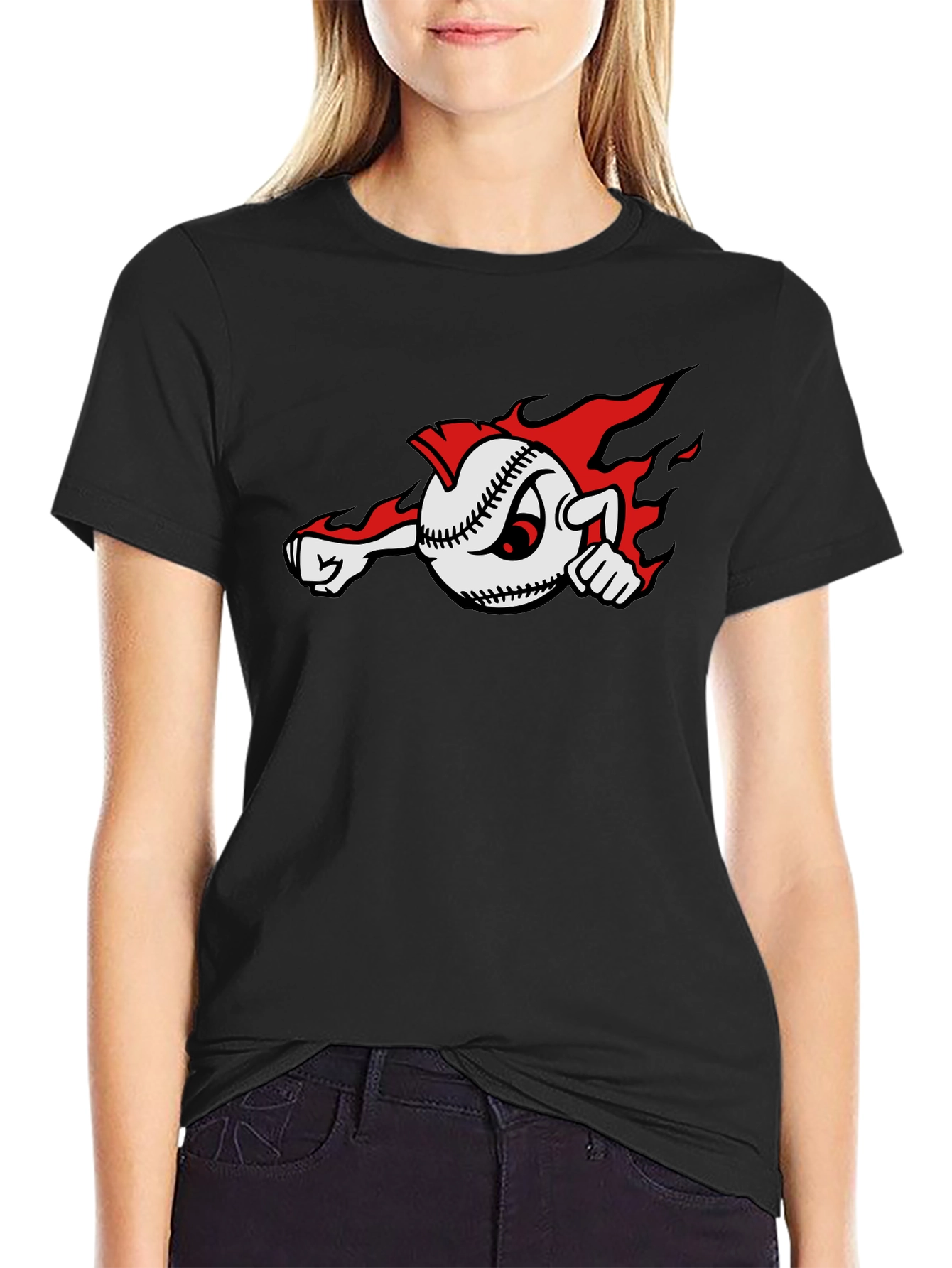 Fiery Baseball Cartoon Graphic T-Shirt