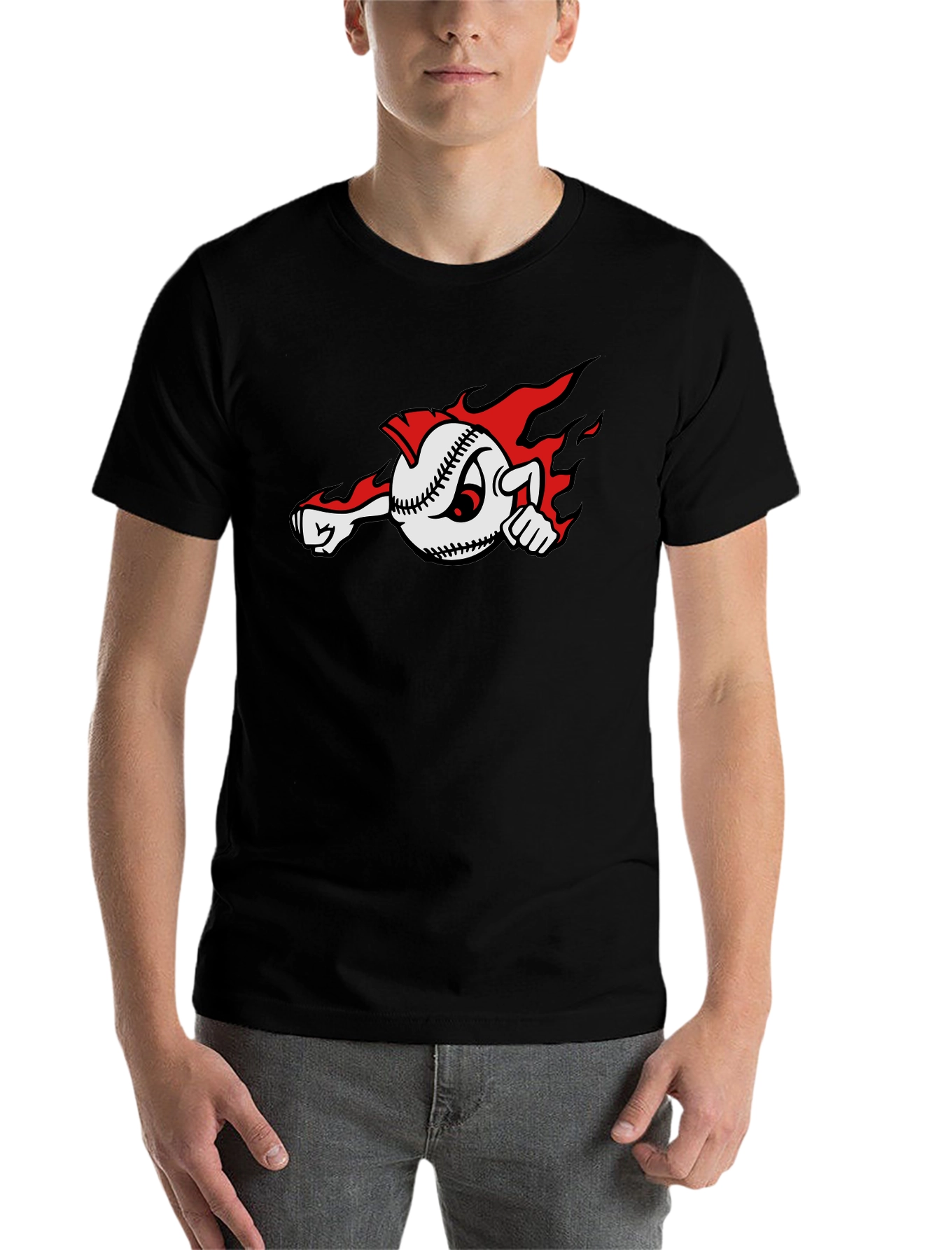 Fiery Baseball Cartoon Graphic T-Shirt