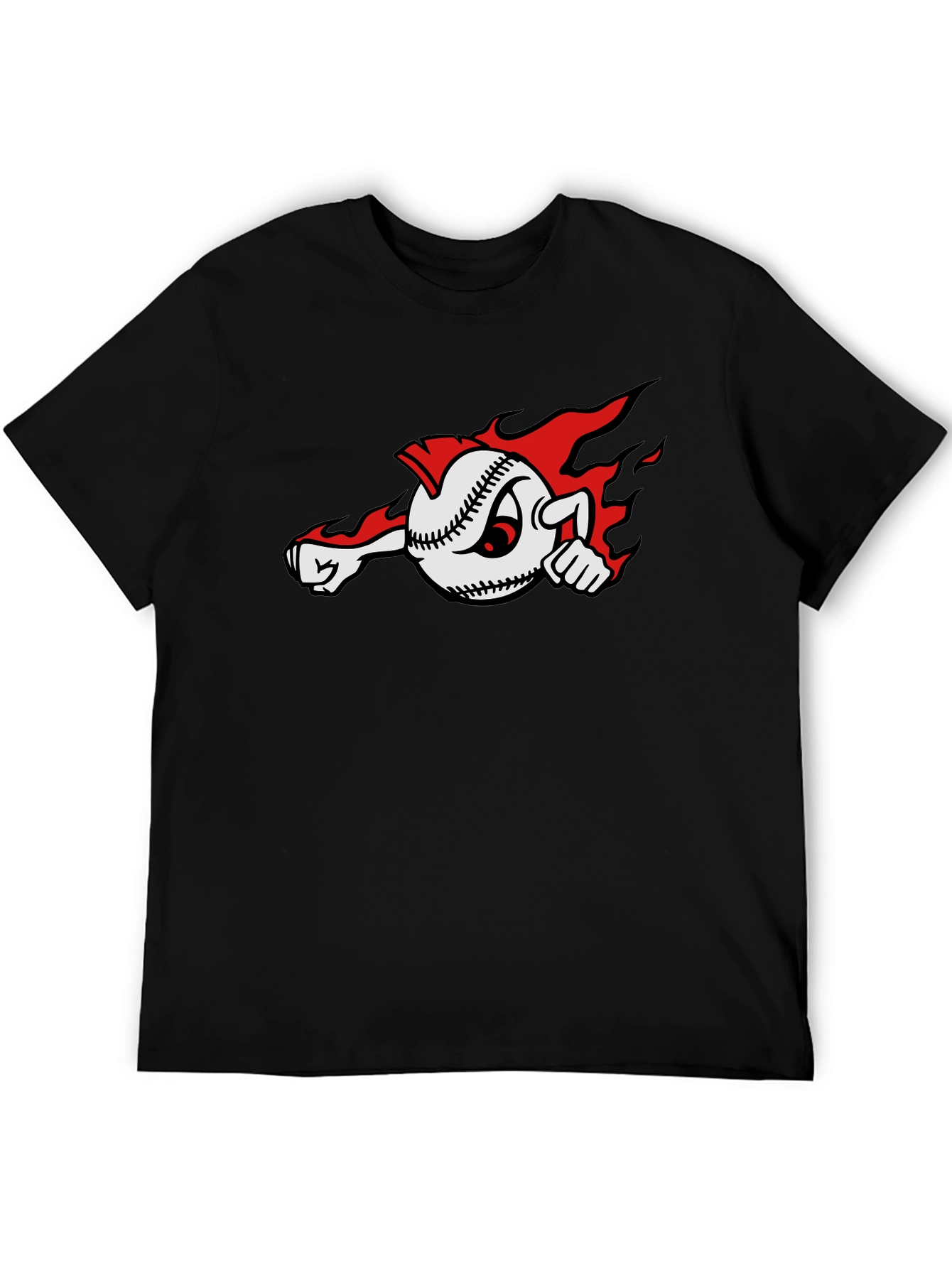 Fiery Baseball Cartoon Graphic T-Shirt
